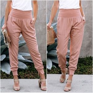 Boho Pink Ankle Split Lounge Jogger Pants Harem